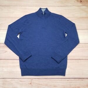 NWOT Nordstrom Sweater Mens Small Blue Wool 1/4 Zip Mock Neck Pullover Knit